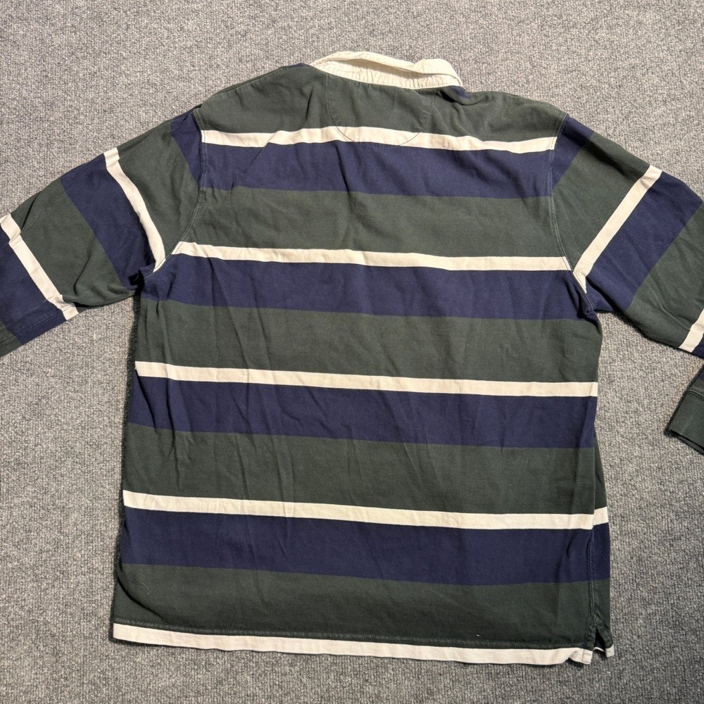 Chaps Mens XXL Rugby Shirt Long Sleeve Striped Navy Green White Cotton Polo - Picture 6 of 6